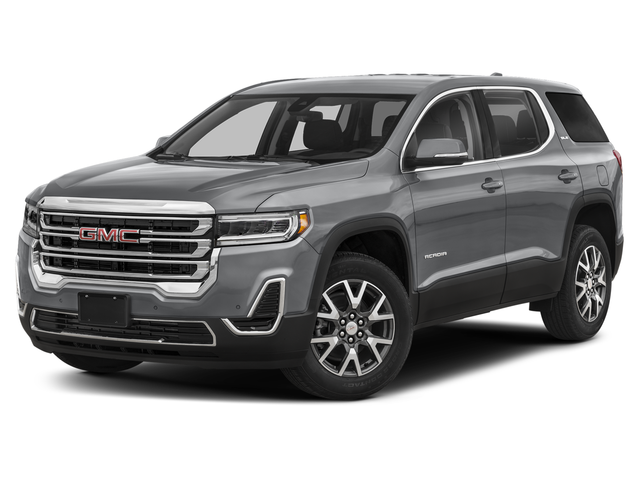 2023 GMC Acadia SLE in Sterling Metallic — front three-quarter view