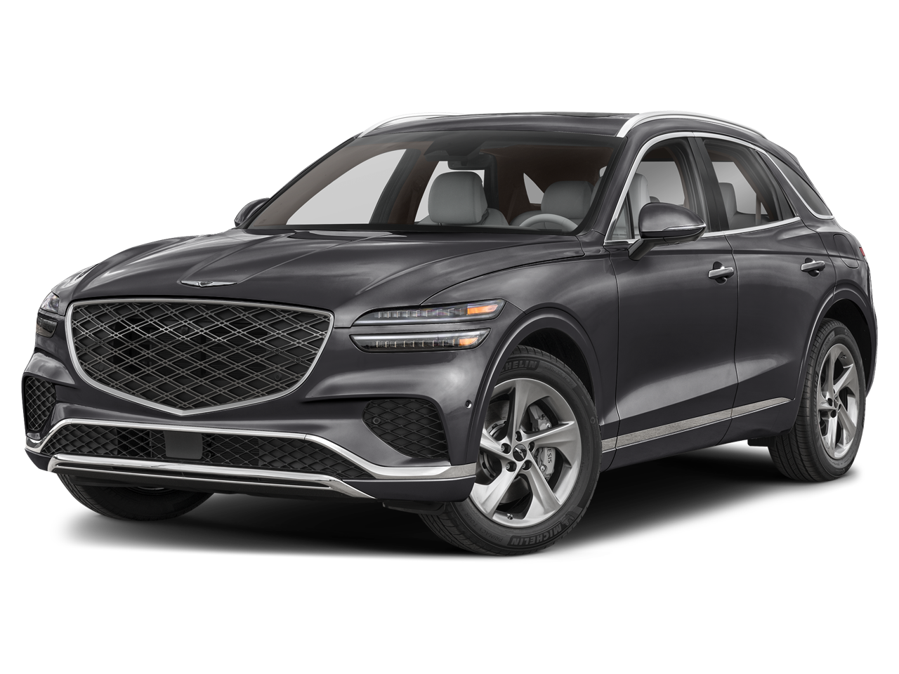 2026 Genesis GV70 2.5T Advanced in Makalu Gray — front three-quarter view