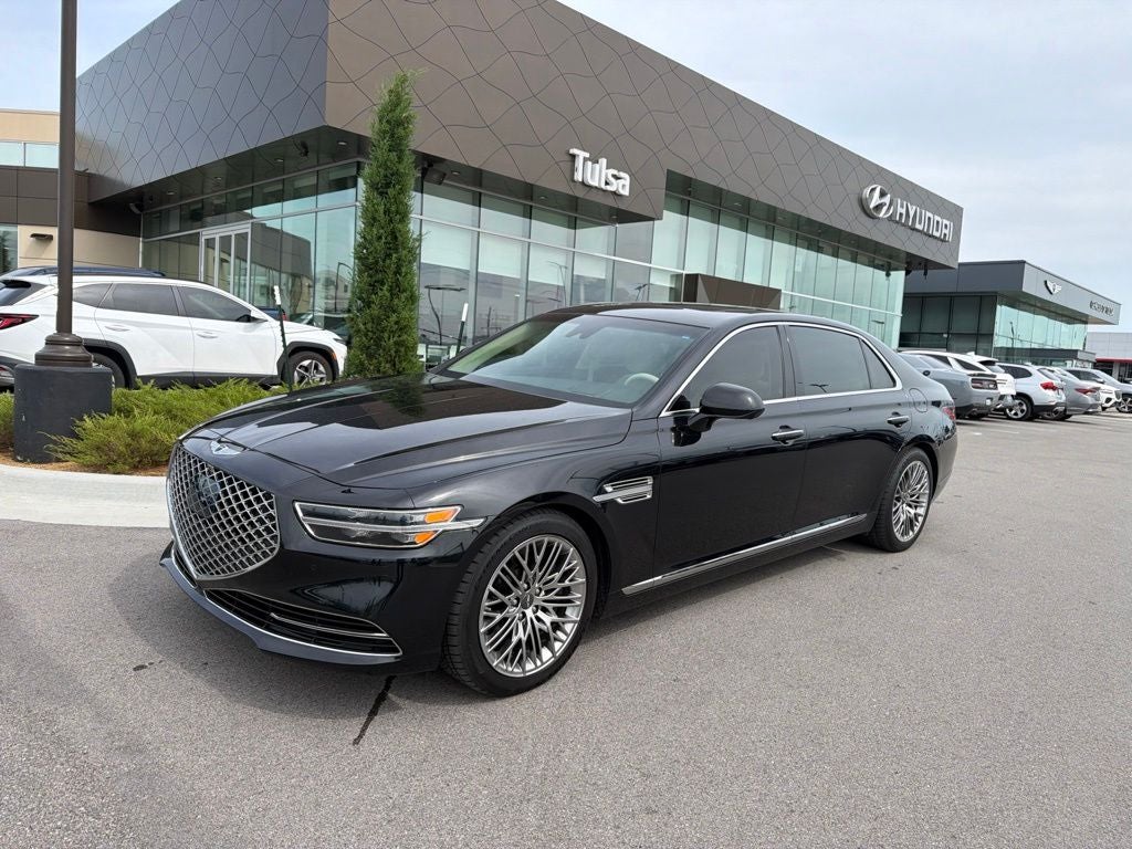2021 Genesis G90 5.0 Ultimate in Vik Black — front three-quarter view